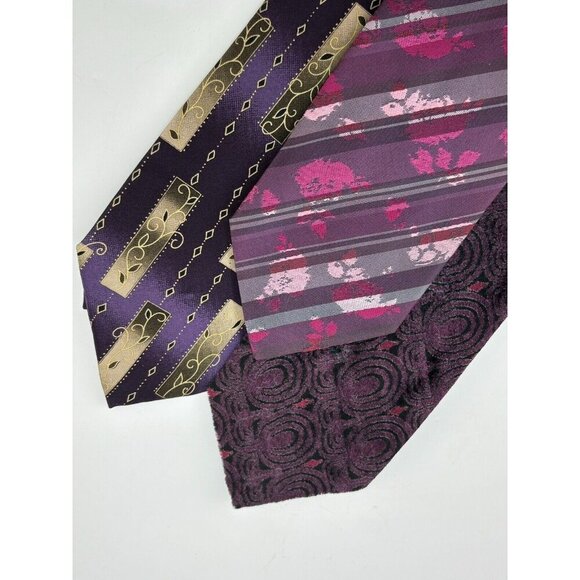 VTG ASSORTED LOT OF 3 - Purple Silk Ties Made in Italy - Abstract Retro Patterns - Picture 1 of 13